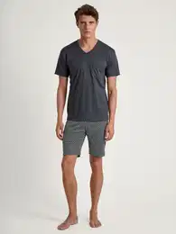 Shorty Relax Swiss Edition , Herren, Gr. L (52/54), grau (anthrazit), Interlock, Obermaterial: 100% Baumwolle, unifarben, gemustert, modisch, bequem kurz, Rundhals, Kurzarm, Homewear-Sets, mit Brusttasche