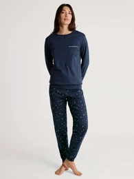 Pyjama Sweet Dreams , Damen, Gr. M (44/46), blau (peacoat blau), Interlock, Obermaterial: 100% Baumwolle, feminin, bequem lang, Rundhals, Langarm angesetztes Bndchen, Homewear-Sets, mit lssig-lockerer Passform