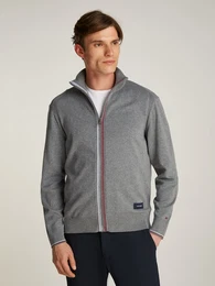 Cardigan RWB TIPPED COTTON ZIP THROUGH Gr. M, grau (medium grey heather) Herren Strickjacken Mit Streiefen in Tommy Farben am Reiverschluss