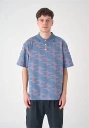 Poloshirt Galactic , Herren, Gr. M, blau, 100% Baumwolle, mehrfarbig, casual, normal, ohne Ausschnitt, Kurzarm, Shirts, mit tollem Allover-Design