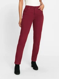 5-Pocket-Jeans INSPIRATIONEN Gr. 215, Extrakurzgren, rot (dunkelrot), Damen, 97% Baumwolle, 3% Elasthan, unifarben, Jeans