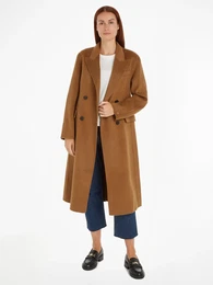 Wintermantel MD DF WOOL BLEND DB COAT , Damen, Gr. 42, grn (warm khaki), Web, Obermaterial: 60% Wolle, 40% Polyester. Taschenfutter: 52% Polyester, 48% Viskose, unifarben, casual, regular fit, Langarm, Mntel, mit Logost