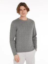 Strickpullover CLASSIC CABLE CREW NECK Gr. L, grau (medium grey heather) Herren Pullover