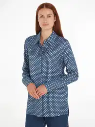 Hemdbluse FOULARD REGULAR SHIRT , Damen, Gr. 34, blau (heritage foulard, fossil blau), Web, Obermaterial: 100% Viskose, bedruckt, casual, regular fit, Langarm, Blusen, mit Logo