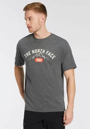 T-Shirt , Herren, Gr. S, grau (tnf medium grau heather), Jersey, Obermaterial: 50% Baumwolle, 50% Polyester, unifarben, bedruckt, sportlich, Rundhals, Kurzarm, Shirts