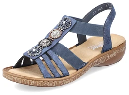 Riemchensandale Gr. 36, blau Damen Schuhe Sommerschuh, Sandalette, Keilabsatz, mit Zierperlen besetzt