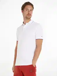 Poloshirt TOMMY FLAG TIPPED REG POLO , Herren, Gr. XXXL, wei, Jersey, Obermaterial: 96% Baumwolle, 4% Elasthan, casual, Kurzarm, Shirts