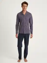 Pyjama Relax Imprint , Herren, Gr. L (52/54), rot (mars rot), Single Jersey, Obermaterial: 100% Baumwolle, gemustert, klassisch, bequem lang, V-Ausschnitt, Langarm, Homewear-Sets, mit feinem, glattem Stoff fr erhhten Komfort