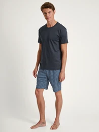 Shorty Relax Streamline 2 , Herren, Gr. L (52/54), blau (schwarz sapphire), Interlock, Obermaterial: 100% Baumwolle, unifarben, gemustert, modisch, bequem kurz, Rundhals, Kurzarm, Homewear-Sets, mit lockerem Schnitt