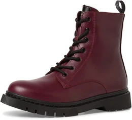 Schnrboots Gr. 42, rot (dunkelrot) Damen Schuhe Schnrstiefelette, Chunky Boots mit logobedruckter Anziehlasche