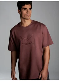 T-Shirt Heavy Oversized T-Shirt mit 3D-Motiv , Herren, Gr. XXXL, braun (kastanie), 100% Baumwolle, casual, Halbarm, Shirts
