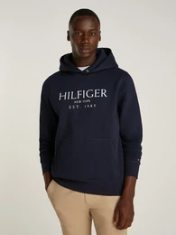 Hoodie BIG HILFIGER HOODY , Herren, Gr. S, blau (desert sky), Sweatware, Obermaterial: 63% Baumwolle, 37% Polyester, casual, Langarm, Sweatshirts, mit kontrastfarbenen Print