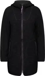 Fellimitatjacke , Damen, Gr. XL (44), schwarz, Stoff, 100% Polyester, unifarben, casual, gerade hftbedeckend, ohne Ausschnitt, Langarm Bndchen, Jacken, mit Kapuze