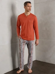 Pyjamaoberteil WSCHEPUR Schlafanzug-Shirt Gr. 60/62, rot (rostrot) Herren Shirts