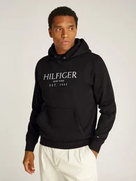 Hoodie BIG HILFIGER HOODY , Herren, Gr. S (44), schwarz, Sweatware, Obermaterial: 63% Baumwolle, 37% Polyester, casual, Langarm, Sweatshirts, mit kontrastfarbenen Print