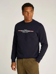Sweatshirt HILFIGER STRIPE SWEATSHIRT , Herren, Gr. M, blau (desert sky), Sweatware, Obermaterial: 70% Baumwolle, 30% Polyester, casual, Rundhals, Langarm, Sweatshirts, mit mehrfarbigen Print