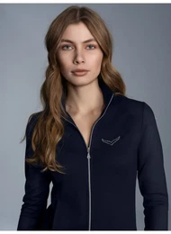 Sweatjacke Jacke mit Kristallsteinen , Damen, Gr. M, blau (navy), 95% Baumwolle, 5% Elastan, casual, Sweatjacken