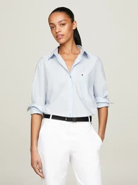 Hemdbluse SOLID COTTON EASY FIT SHIRT , Damen, Gr. 46, blau (breezy blau), Web, Obermaterial: 100% Baumwolle, klassisch, normal hftbedeckend, Langarm rmel mit rmelschlitz 1-Knopf-Manschette, Blusen, mit Brusttasche