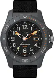 Solaruhr FREEDIVE , schwarz, Armbanduhren, Herren, Armbanduhr, Herrenuhr, Datum, Leuchtzeiger, Mineralglas, analog