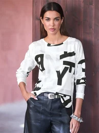 Rundhalsshirt Druck-Shirt Gr. 40, schwarz (ecru, schwarz, bedruckt) Damen Shirts