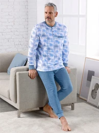 Schlafanzug KINGS CLUB Gr. 48/50, blau (mittelblau, wei) Herren Homewear-Sets