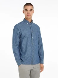 Langarmhemd CHAMBRAY SOLID RF SHIRT , Herren, Gr. XXXL, N-Gr, lila (indigo), Web, Obermaterial: 100% Baumwolle, casual, Langarm, Hemden