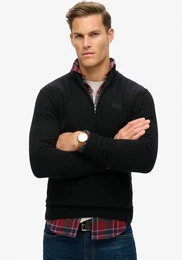 Strickpullover ESSENTIAL EMB KNIT HALF ZIP , Herren, Gr. XL, schwarz, Strick, Obermaterial: 35% Wolle, 35% Nylon, 30% Baumwolle, unifarben, modisch, relaxed fit, Langarm Bndchen, Pullover