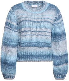 Rundhalspullover Fitted space dye pullover Gr. L, blau (sapphire blue) Damen Pullover aus multifarbenem Garn, Rundhals, breiter Bund