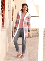 Strickjacke CASUAL LOOKS Gr. 44, rosa (rosenholz, grau, meliert) Damen Strickjacken