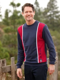 Rundhalsshirt CATAMARAN Langarm-Shirt Gr. 64/66, bunt (marine, rot, gestreift), Herren, 50% Baumwolle, 50% Polyester, gemustert, gestreift, Shirts