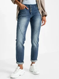 Bequeme Jeans INSPIRATIONEN Gr. 23, Kurzgren, blau (blue, stone, washed) Damen Jeans