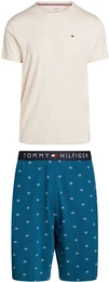 Schlafanzug UNDERWEAR CN SS SHORT JERSEY SET PRINT Gr. L (52), beige (ht oat, flag midnight turquoise) Herren Homewear-Sets mit Print
