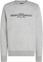 Sweatshirt HILFIGER STRIPE SWEATSHIRT , Herren, Gr. XXXL, grau (light grau heather), Sweatware, Obermaterial: 70% Baumwolle, 30% Polyester, casual, Rundhals, Langarm, Sweatshirts, mit mehrfarbigen Print