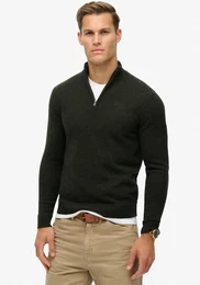 Strickpullover ESSENTIAL EMB KNIT HALF ZIP , Herren, Gr. XL, grn (schwarz moss marl), Strick, Obermaterial: 35% Wolle, 35% Nylon, 30% Baumwolle, meliert, modisch, relaxed fit, Langarm Bndchen, Pullover