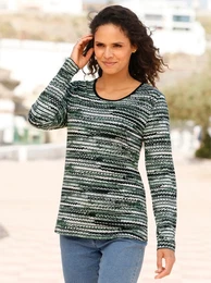 Print-Shirt CASUAL LOOKS Druck-Shirt Gr. 48, grn (eucalyptus, schwarz, bedruckt), Damen, 60% Viskose, 35% Polyester, 5% Elasthan, gemustert, mehrfarbig, bedruckt, Shirts