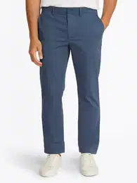 Chinohose DENTON CHINO SATIN , Herren, Gr. 36, Lnge 32, blau (aegean sea), Web, Obermaterial: 98% Baumwolle, 2% Elasthan, unifarben, casual, gerade, Hosen, mit Gestaschen mit Knopf, Logostickerei