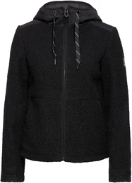 Fellimitatjacke , Damen, Gr. XL (44), schwarz, Stoff, 100% Polyester, unifarben, casual, normal normal, ohne Ausschnitt, Langarm Bndchen, Jacken, mit Kapuze