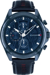 Multifunktionsuhr JAX , blau, Armbanduhren, Herren, Quarzuhr, Armbanduhr, Herrenuhr, Lederarmband, analog, Tag, Wochentag