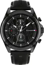 Multifunktionsuhr JAX , schwarz, Armbanduhren, Herren, Quarzuhr, Armbanduhr, Herrenuhr, Lederarmband, analog, Tag, Wochentag