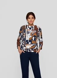3/4-Arm-Shirt Gr. 48, blau (pazifik) Damen Shirts mit grafischem Muster