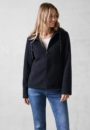 Fellimitatjacke , Damen, Gr. XXL (46), blau (schwarz navy blau), Stoff, 100% Polyester, unifarben, casual, normal normal, ohne Ausschnitt, Langarm Bndchen, Jacken, mit Kapuze