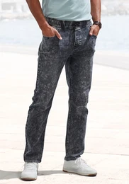 Schlupfjeans , Herren, Gr. M (48/50), N-Gr, schwarz (schwarz, moonwashed), Jeans, Obermaterial: 65% Baumwolle, 33% Polyester, 2% Elasthan, Destroyed-Effekte, casual, bequem lang, Jeans, elastische Joggpants, moonwashed