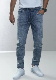 Schlupfjeans , Herren, Gr. M (48/50), N-Gr, blau (blau, moonwashed), Jeans, Obermaterial: 65% Baumwolle, 33% Polyester, 2% Elasthan, casual, bequem lang, Jeans, elastische Joggpants, moonwashed