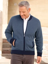 Strickjacke MARCO DONATI Gr. 60/62, blau (marine, gemustert) Herren Strickjacken