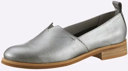 Slipper , Damen, Gr. 42, grau (grau, metallic), Leder, Rindsleder, Glattleder, modisch, Schuhe