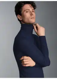 Rollkragenshirt Rollkragen-Shirt aus elastischer Viskose , Herren, Gr. S, blau (navy), 94% Viskose, 6% Elastan, Basic, Langarm, Shirts