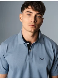 Poloshirt Poloshirt mit Kontrastelementen , Herren, Gr. XXXL, blau (pearl, blau), 100% Baumwolle, Basic, Halbarm, Shirts