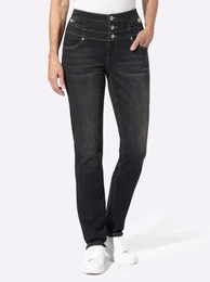 Bequeme Jeans CASUAL LOOKS Gr. 42, Normalgren, schwarz (black denim) Damen Jeans