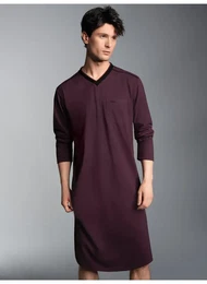 Pyjama Herren-Nachthemd aus Biobaumwolle (kbA) , Herren, Gr. XXL, lila (aubergine, c2c), 100% Baumwolle (Bio-Baumwolle kbA), Basic, Homewear-Sets