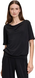 Kurzarmshirt Halbarm-Shirt mit Wasserfallausschnitt , Damen, Gr. 38, schwarz, Jersey, Obermaterial: 94% Polyester, 6% Elasthan., feminin, loose fit normal, Wasserfallausschnitt, Halbarm, Shirts, Material